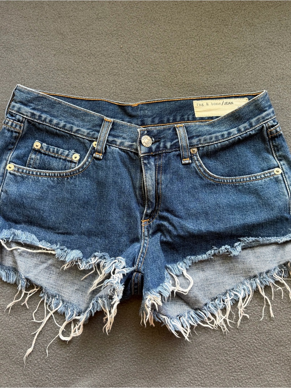 rag & bone Dark Indigo Frayed Hem Denim Shorts - Picture 1 of 5